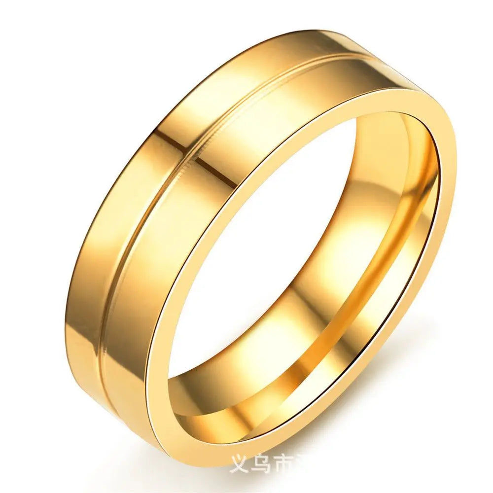 Fashion 1PC Women Men Wedding Band Rings For Love 18K Gold Plated AAA CZ Cubic Zirconia Stainless Steel Couples Ring