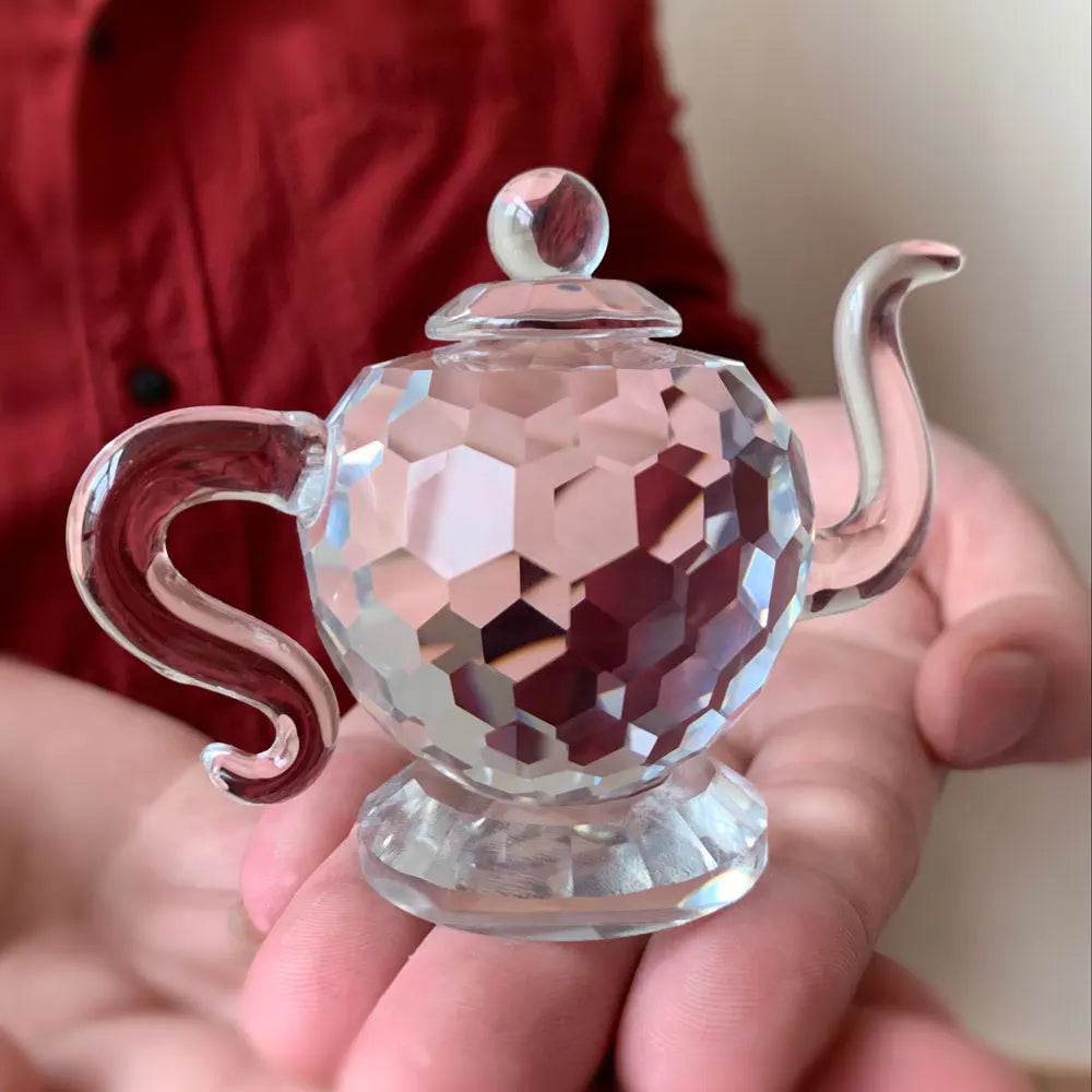 S/M/L Clear Crystal Teapot Figurines Art Collection Paperweight Glass Teapot Mini Sculpture Ornament Home Table Decor Xmas Gift