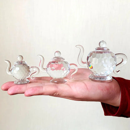 S/M/L Clear Crystal Teapot Figurines Art Collection Paperweight Glass Teapot Mini Sculpture Ornament Home Table Decor Xmas Gift