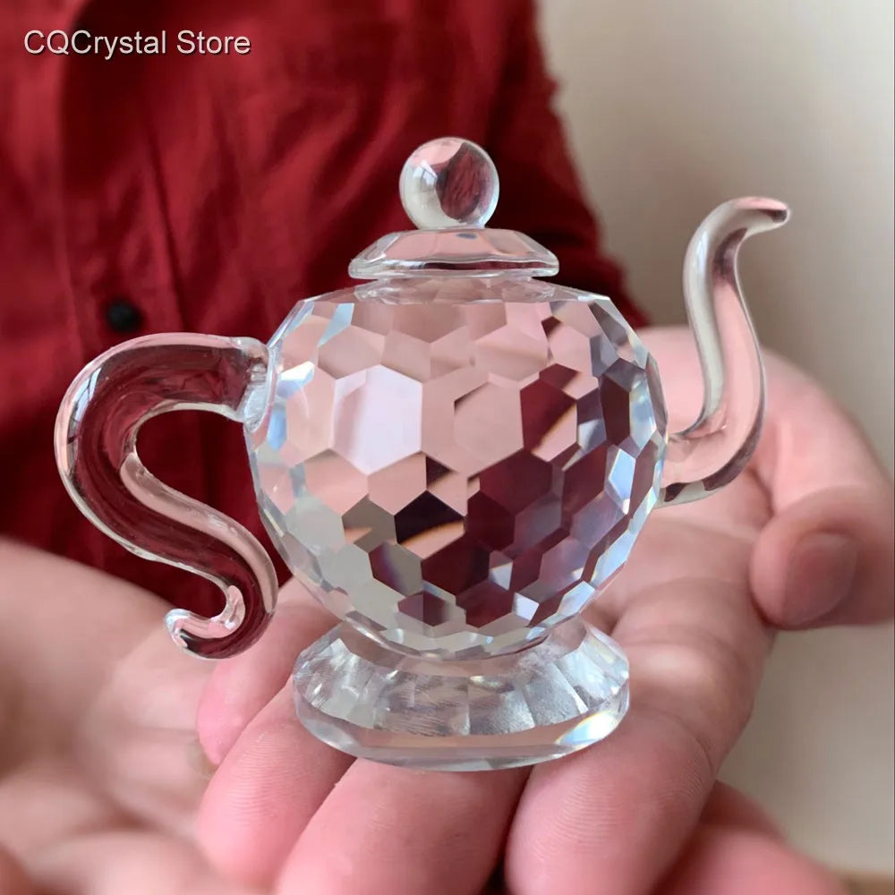 S/M/L Clear Crystal Teapot Figurines Art Collection Paperweight Glass Teapot Mini Sculpture Ornament Home Table Decor Xmas Gift