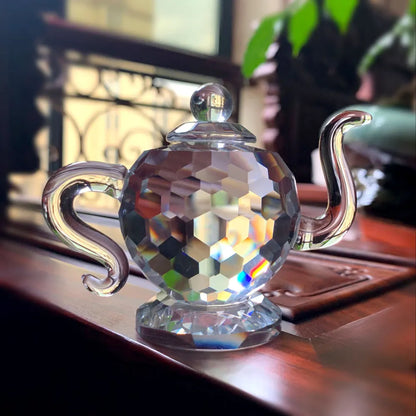 S/M/L Clear Crystal Teapot Figurines Art Collection Paperweight Glass Teapot Mini Sculpture Ornament Home Table Decor Xmas Gift