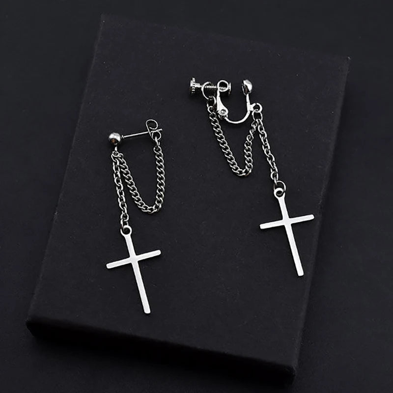 1pair Unisex Stainless Steel Crosses Earrings for Women Gothic Rock Style Jewelry Gift