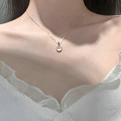 Korean Fashion Elegant Shiny Zircon Star Pendant Necklace Sweet Cute Girls Bow Knot Round Crystal Clavicle Chain Women Jewelry