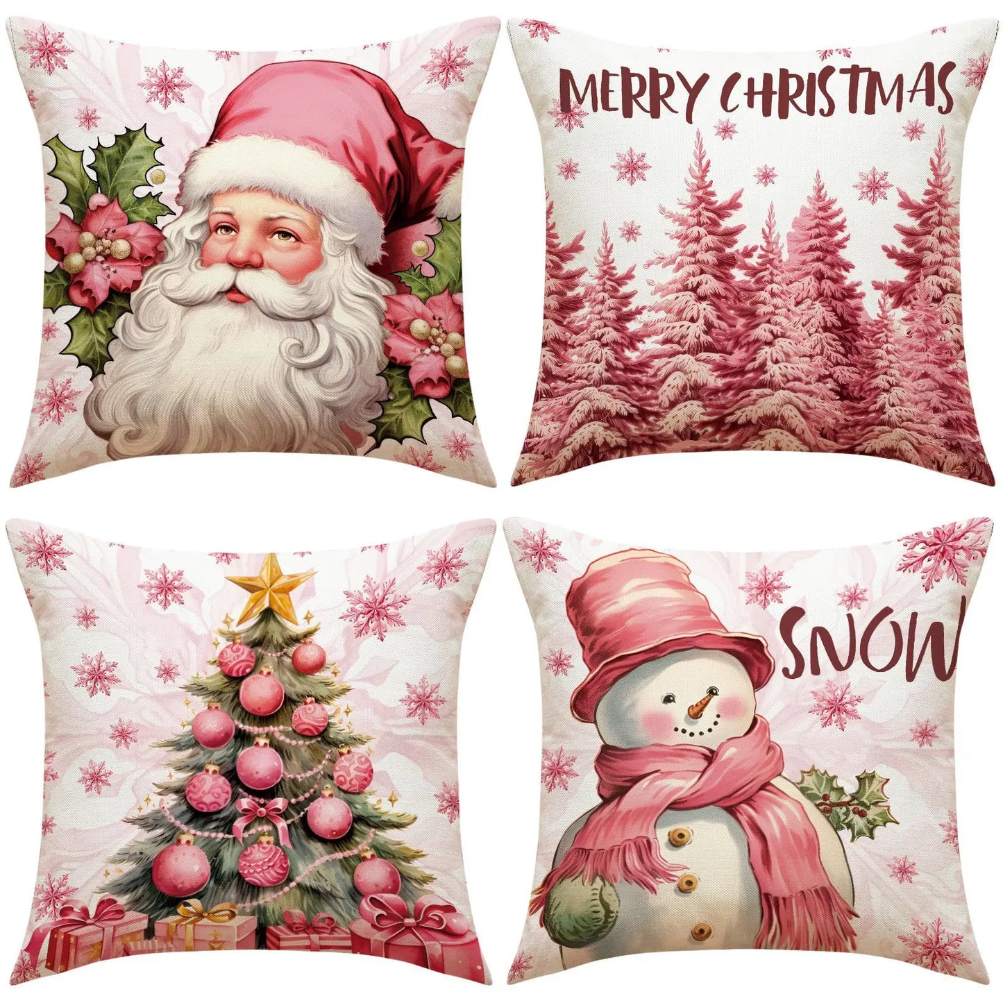 4Pcs Christmas  Decorations Pillow Covers 18x18inch, Cushion Cover Sofa Square Throw Pillow Cases Decorations Home Decor Party