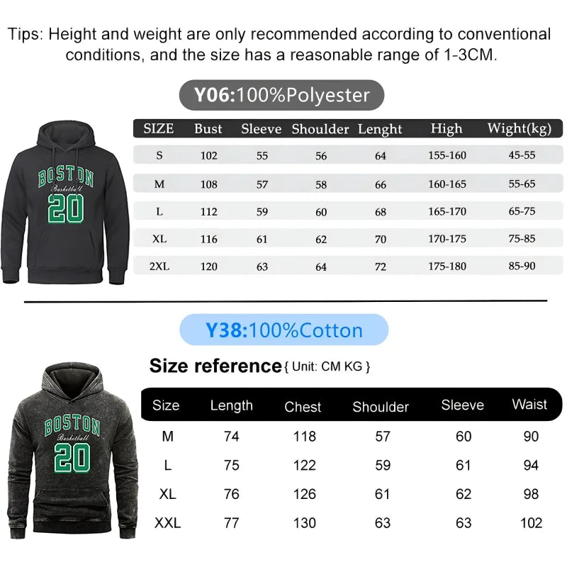 America Boston City Letter Men Hoodie Basketball 20 Name Hoodies Man Warm Fleece Fur-liner Hoody Casual Clothing