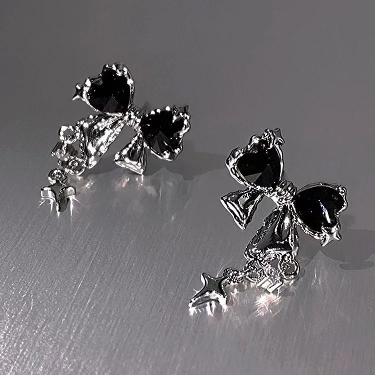 Y2K Bowknot Zircon Stud Earrings for Women Fashion Korean Silver Color Pink Crystal Personality Earring Girl Party Jewelry Gifts