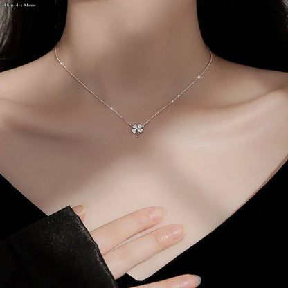 Fashion Four-leaf Clover Necklace Luck Leaves Crystal Zircon Pendant Clavicle Chain For Women Light Luxury Party Jewelry Gift