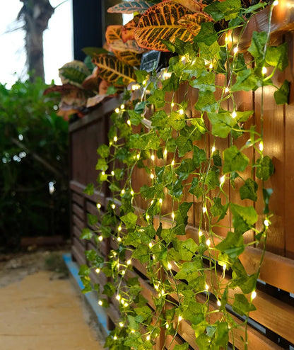 2.3m Silk Leaves Fake Creeper Green Leaf Ivy Vine 3m LED String Lights for Home Wedding Party Hanging Garland Artificial Flower