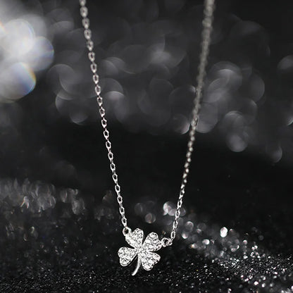 Fashion Four-leaf Clover Necklace Luck Leaves Crystal Zircon Pendant Clavicle Chain For Women Light Luxury Party Jewelry Gift