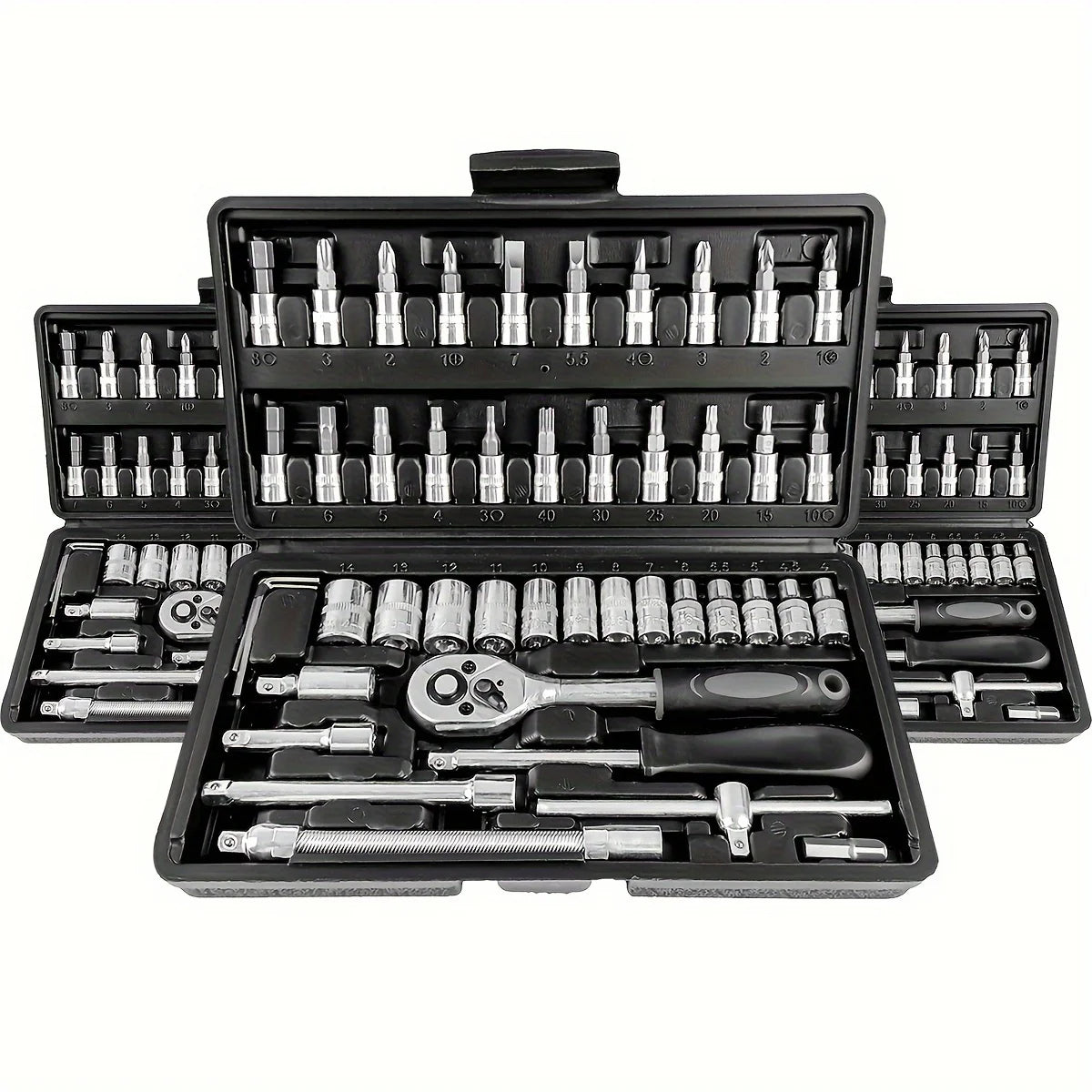 46-Piece 1/4-Inch Socket Wrench Set with Positioning Sockets Metric and Long Barsfor Automotive and Home Use  Storage Case