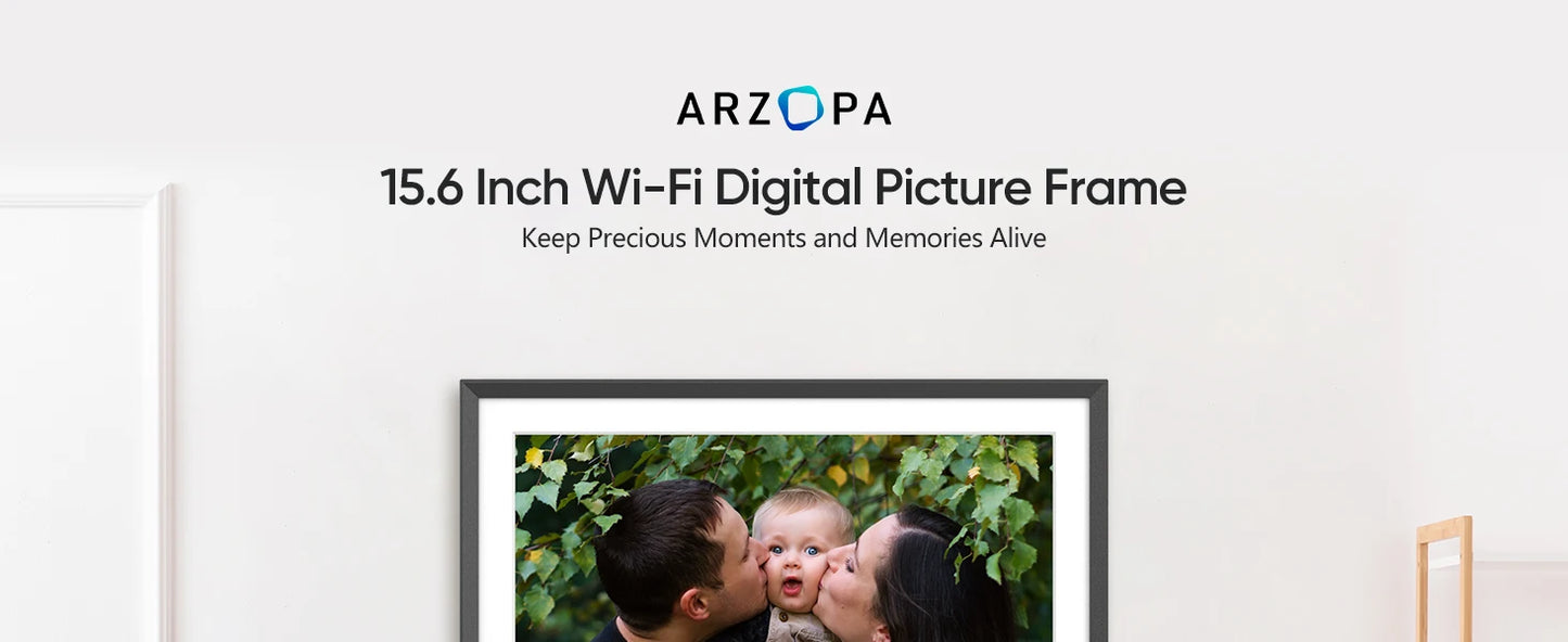 ARZOPA Digital Picture Frame 15.6" Large Wifi Digital Electronic Photo Frame with 32GB Storage, 1920x1080 FHD Touch Screen