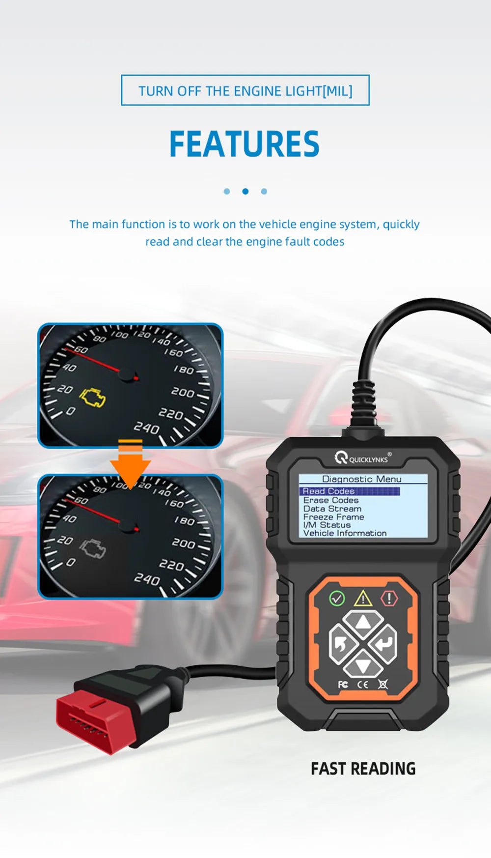 QUICKLYNKS T31 Car Full OBD2/EOBD Scanner Check Auto Engine System Diagnostic Tools Automotive Professional Code Reader Scanner