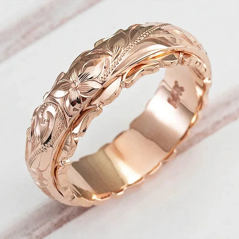 14 k Gold color Suspended Carved Rose Flower Ring for women and men gold rings Women's jewelry rings Wedding Anniversary 2021