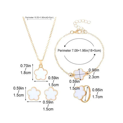 New Romantic 5 Flower Petal Pendant Necklace Set for Women Girls Stud Earring Bracelet Ring Combination Jewelry Party Gifts