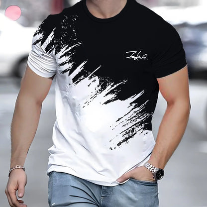 Casual Men's T-Shirt Gradient Printed Short Sleeve T-Shirt For Men 3d Text Pattern Tees Top Fashion Street Design Men's Clothing