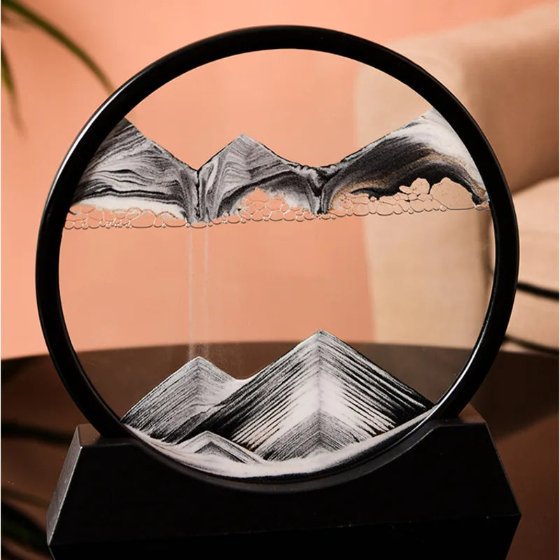 3D Moving Sand Art Nordic Creative Oranment Liquid Hourglass Flowing Sand Sandscape Round Quicksand Painting Home Decor Gifts