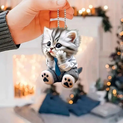 Acrylic 2D Plane Cartoon Cat Car Mirror Pendant with Chain Automotive Hanging Ornament Rear View Mirror Car Interior Decoration