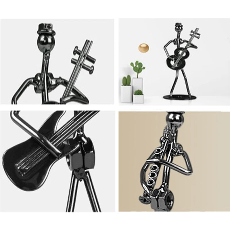 Metal Musician Guitar Player Statue Musical Instrument Little Iron Art Collectible Figurine Home Cafe Office Book Shelf Decor