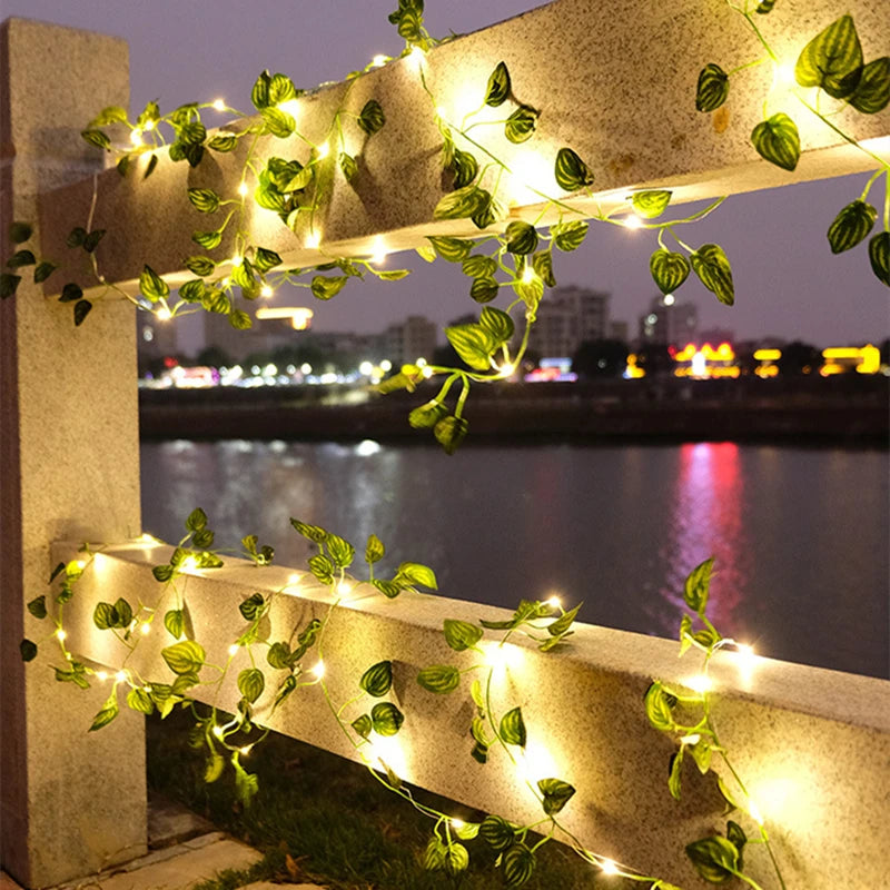 2.3m Silk Leaves Fake Creeper Green Leaf Ivy Vine 3m LED String Lights for Home Wedding Party Hanging Garland Artificial Flower