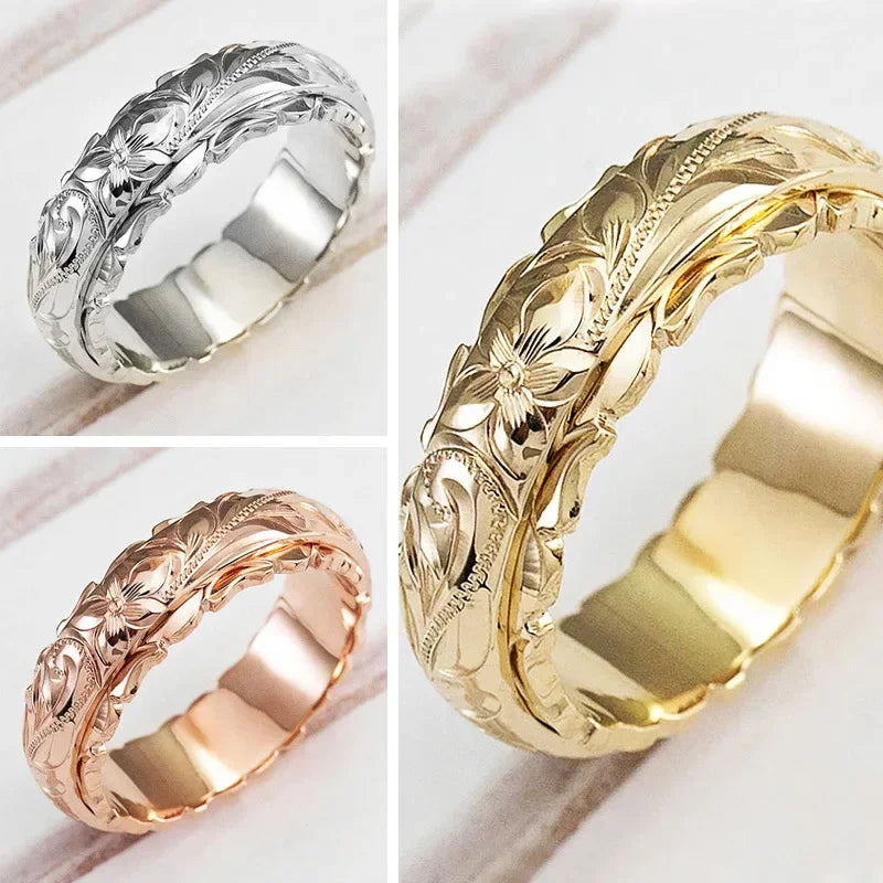 14 k Gold color Suspended Carved Rose Flower Ring for women and men gold rings Women's jewelry rings Wedding Anniversary 2021