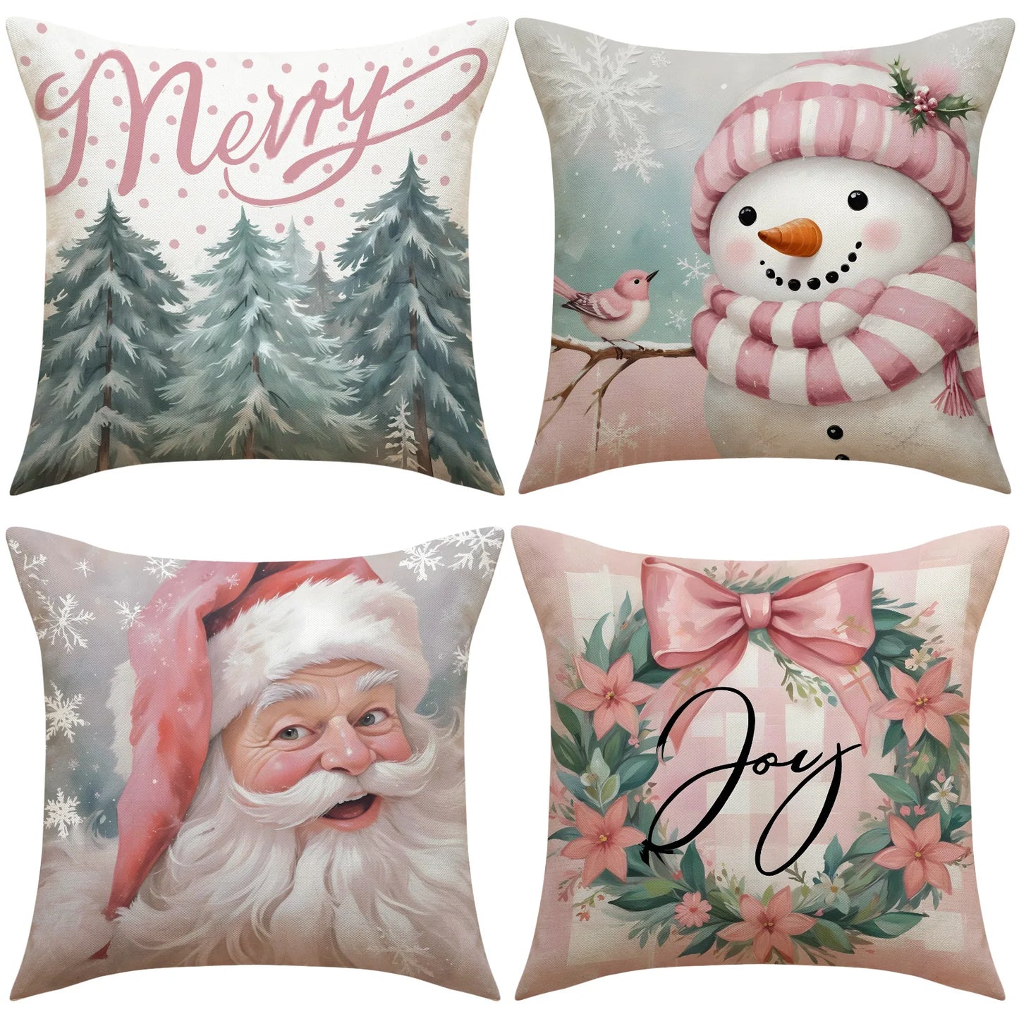 4Pcs Christmas  Decorations Pillow Covers 18x18inch, Cushion Cover Sofa Square Throw Pillow Cases Decorations Home Decor Party