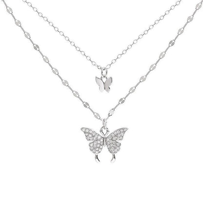 1PCS Double Layer Clavicle Chain Cool Neck Chain Fashion Shiny Butterfly Necklace Ladies Exquisite For Women Jewelry Gift