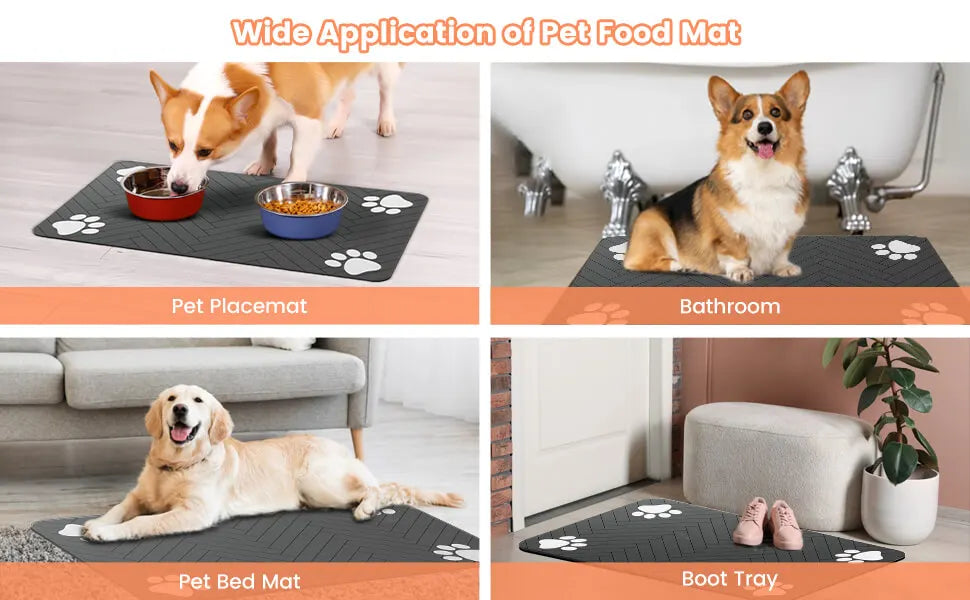 Pet Feeding Mat-Absorbent Pet Placemat for Food and Water Bowl, with Waterproof Rubber Backing, Quick Dry Water Mat for Dog Cat