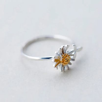 Vintage Daisy Flower Rings For Women Korean Style Adjustable Opening Finger Ring Bride Wedding Engagement Statement Jewelry Gif