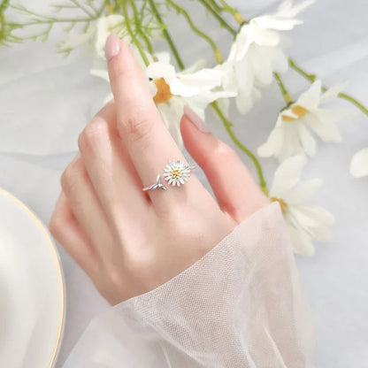 Vintage Daisy Flower Rings For Women Korean Style Adjustable Opening Finger Ring Bride Wedding Engagement Statement Jewelry Gif