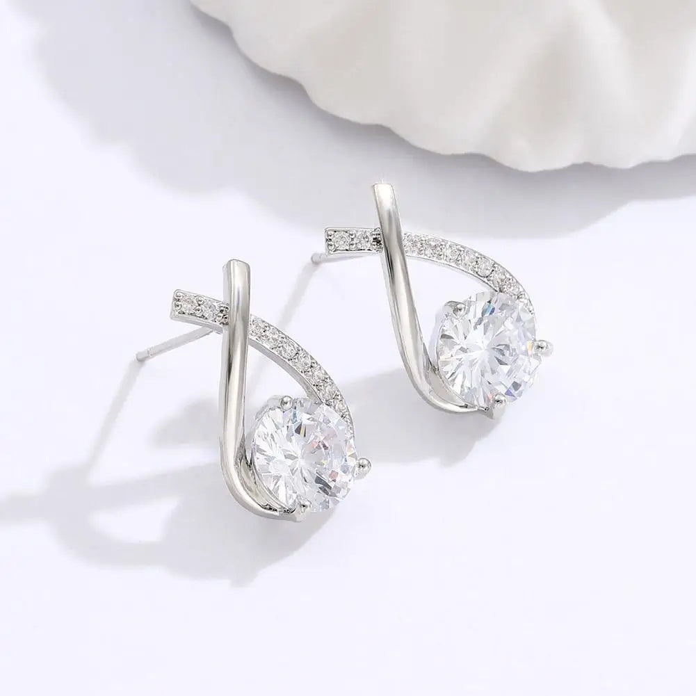 New Vintage Cross Stud Earrings For Women Girls Korean Style Elegant Crystal Jewelry Ear Rings Fishtail Lady Earrings Gift