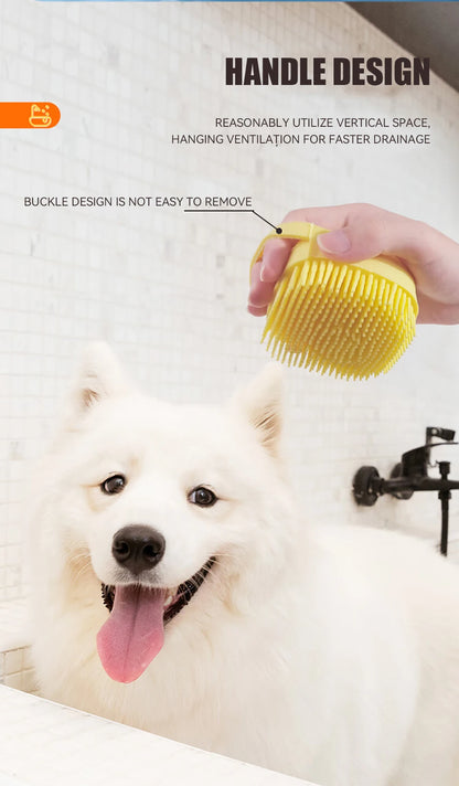 Dog Bathing Brush Pet Massage Brush Shampoo Dispenser Soft Silicone Brush Rubber Bristle for Dogs and Cats Shower Grooming Tool