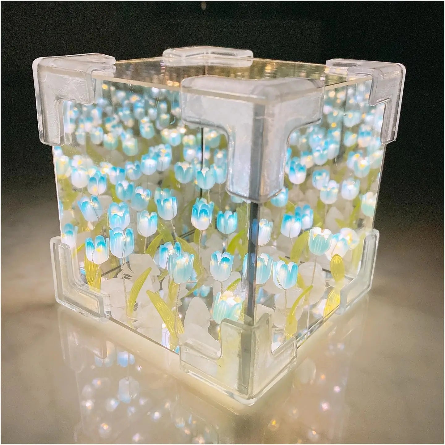 DIY Tulip Night Light Led Decorative Night Lamp Magic Cube Table Lamp and Mirror 2 in 1 for Birthday Gifts and Christmas Present