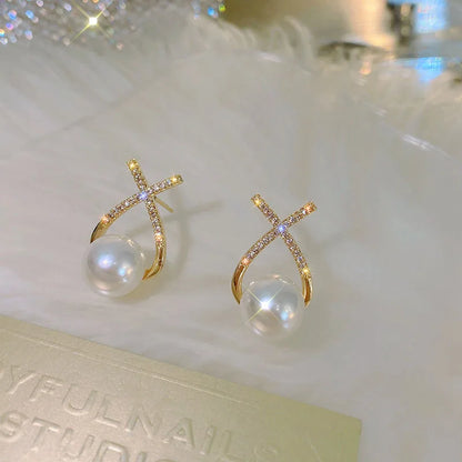 2022 New Trend Simulation Pearl Long Earrings Women's Flower Rhinestone Wedding Pendant Earrings Fashion Korean Jewelry Earrings