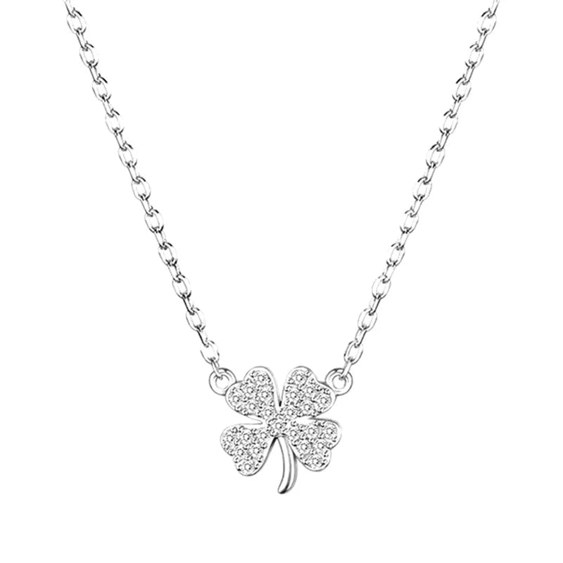 Fashion Four-leaf Clover Necklace Luck Leaves Crystal Zircon Pendant Clavicle Chain For Women Light Luxury Party Jewelry Gift