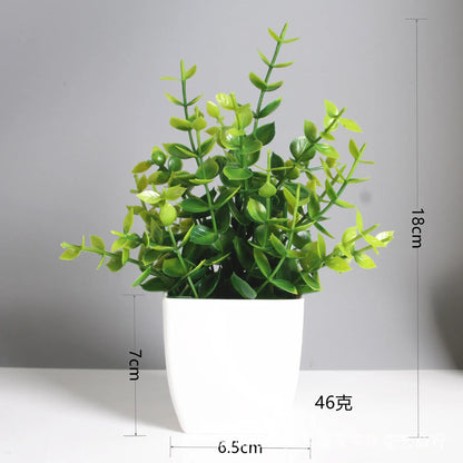 Artificial Bonsai Green Fake Plant Eucalyptus Flower Potted Plant for Indoor Outdoor Home Bedroom Garden Decoration Supplies