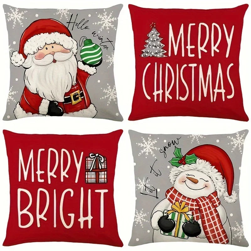 4Pcs Christmas  Decorations Pillow Covers 18x18inch, Cushion Cover Sofa Square Throw Pillow Cases Decorations Home Decor Party