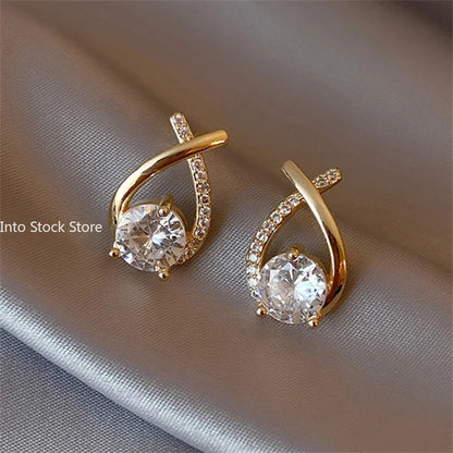 Fashion Cross Stud Earrings For Women Girls Korean Style Elegant Crystal Jewelry Ear Rings Fishtail Lady Earrings Gift