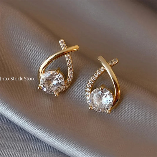 Fashion Cross Stud Earrings For Women Girls Korean Style Elegant Crystal Jewelry Ear Rings Fishtail Lady Earrings Gift