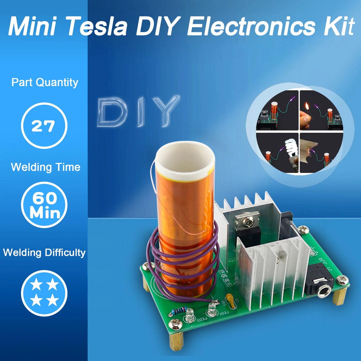 Tesla Coil DIY Welding Kit Self-Made Arc Fun Coil Audio Electronic Production and Assembly Experiment