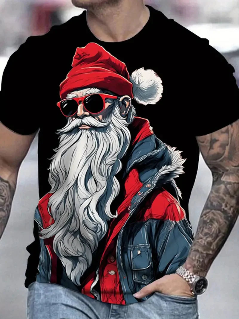 Santa Claus 3D printed men's T-shirt fashionable Christmas holiday gift men round neck short sleeved oversized Hip hop clothing