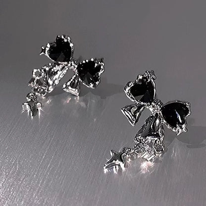 Y2K Bowknot Zircon Stud Earrings for Women Fashion Korean Silver Color Pink Crystal Personality Earring Girl Party Jewelry Gifts