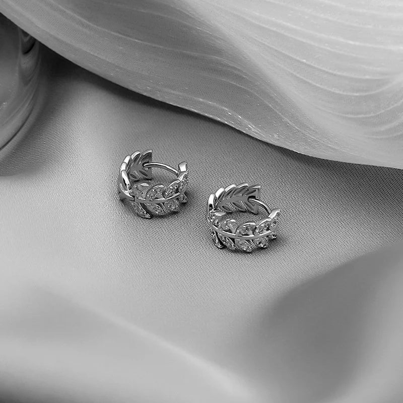 Delicate Leaf Ear Ring with Shiny CZ for Women Silver Color/Gold Color Fashion Hoop Earrings Fancy Girl Gift 2024 Jewelry Gifts