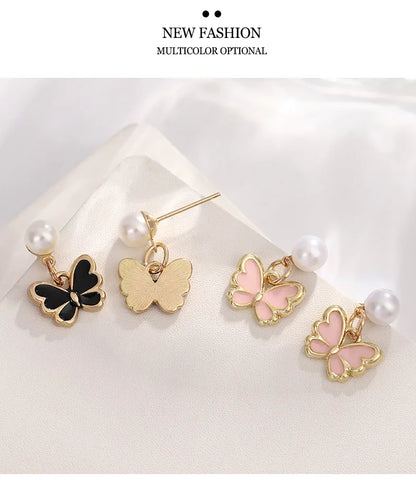 4pcs/Set Sweet Jewelry Set Butterfly Pendant Imitation Pearl Necklace for Women Pearl Earrings Girl Jewellery Women Gift