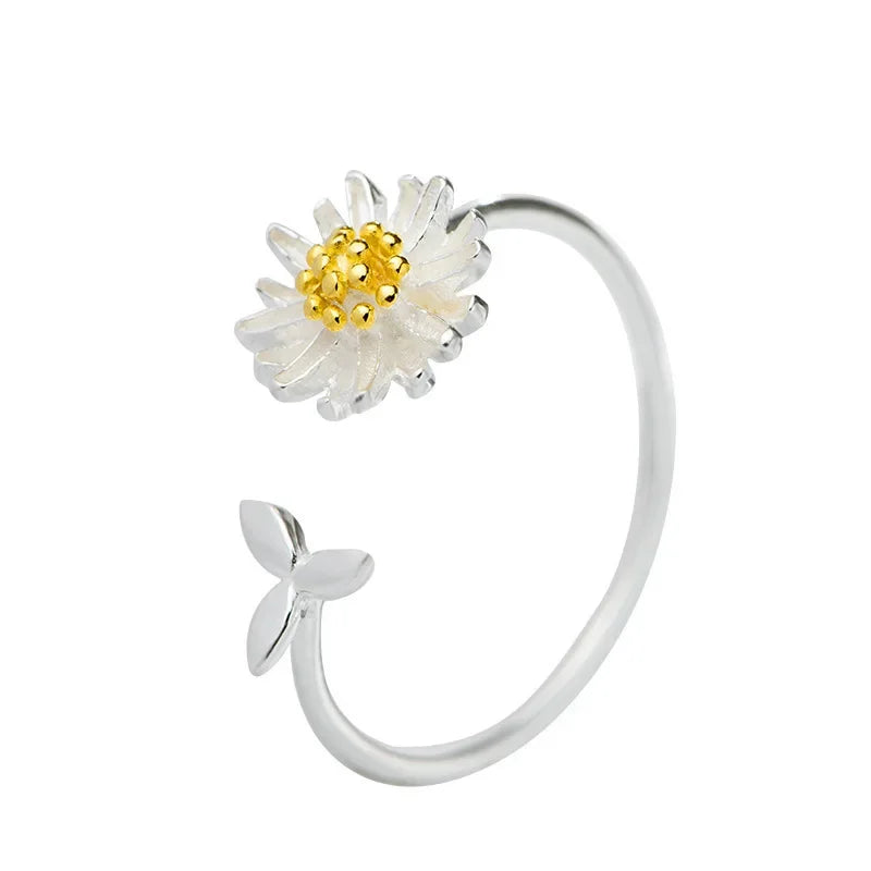 Vintage Daisy Flower Rings For Women Korean Style Adjustable Opening Finger Ring Bride Wedding Engagement Statement Jewelry Gif