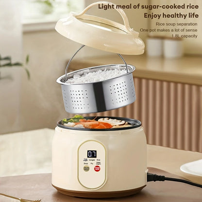 1.8L Electric Rice Cooker Portable MultiCooker Household Rice Pot Non-Stick Smart Low Sugar Cooking Machine for Kitchen and Home