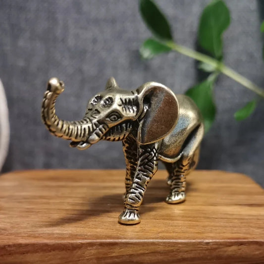 Antique Brass Elephant Tea Pet Miniature Simulation Animal Ornaments Collection Crafts Home Desktop Decorations