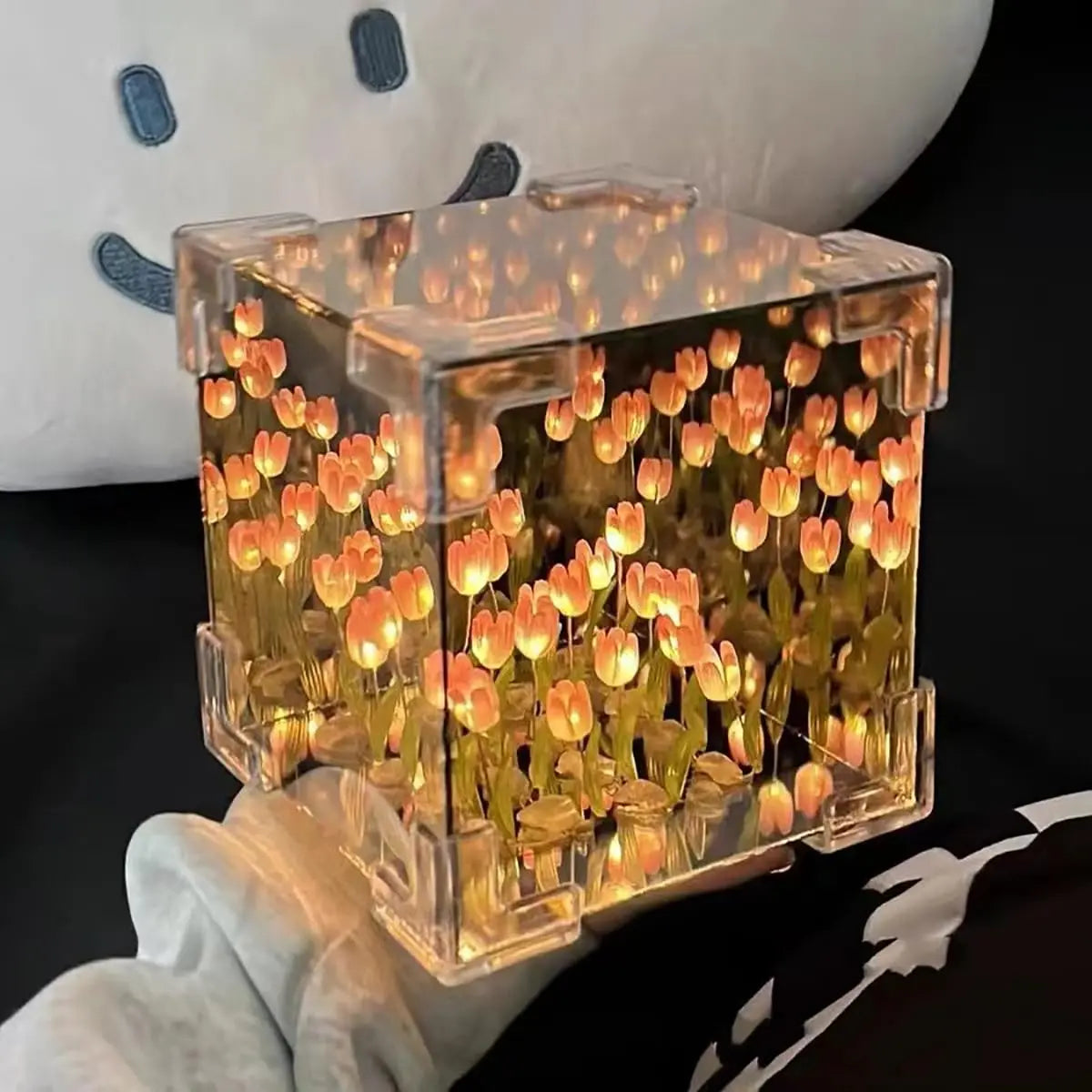 DIY Tulip Night Light Led Decorative Night Lamp Magic Cube Table Lamp and Mirror 2 in 1 for Birthday Gifts and Christmas Present