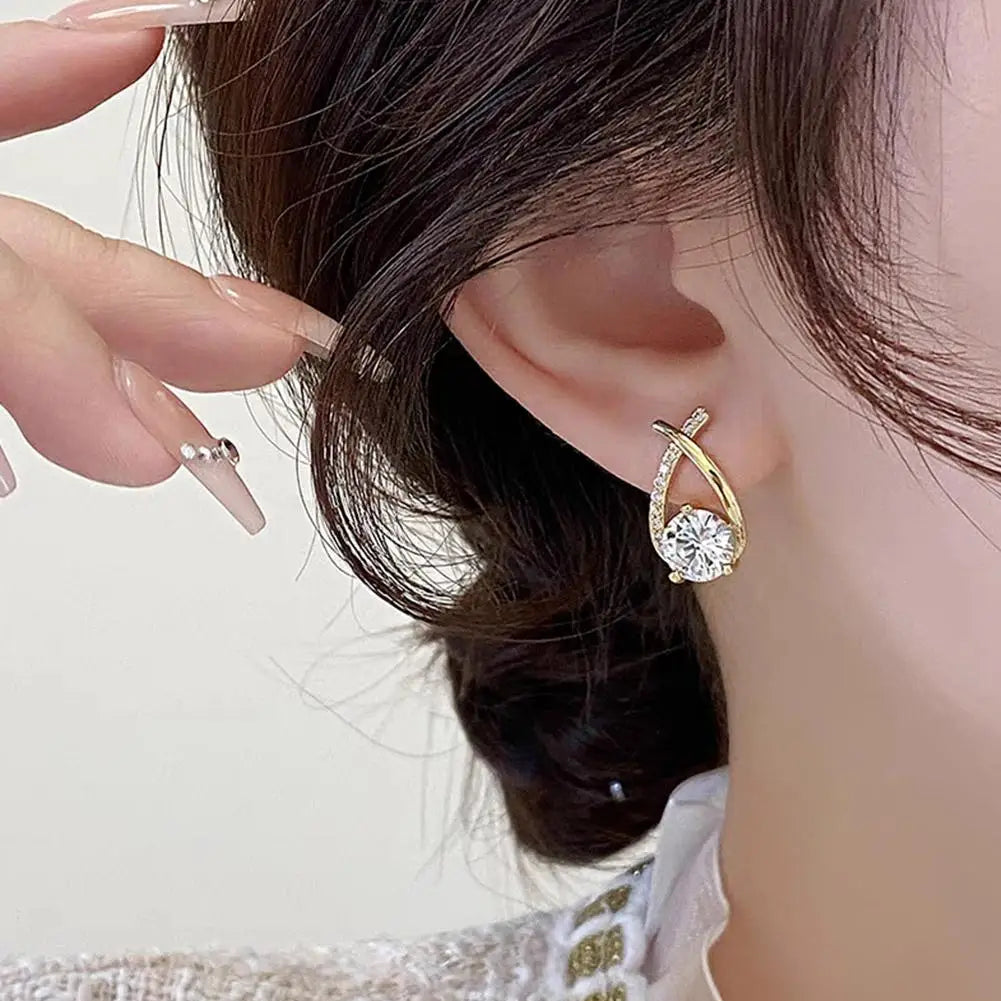 New Vintage Cross Stud Earrings For Women Girls Korean Style Elegant Crystal Jewelry Ear Rings Fishtail Lady Earrings Gift