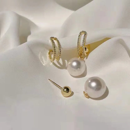 2022 New Trend Simulation Pearl Long Earrings Women's Flower Rhinestone Wedding Pendant Earrings Fashion Korean Jewelry Earrings