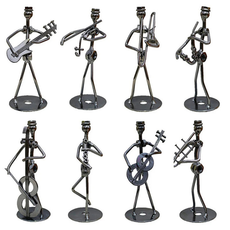 Metal Musician Guitar Player Statue Musical Instrument Little Iron Art Collectible Figurine Home Cafe Office Book Shelf Decor